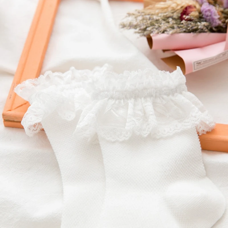 Meias tornozelo algodão femininas japonesas Ruffle Frilly Trim Lace Uniform Hosiery