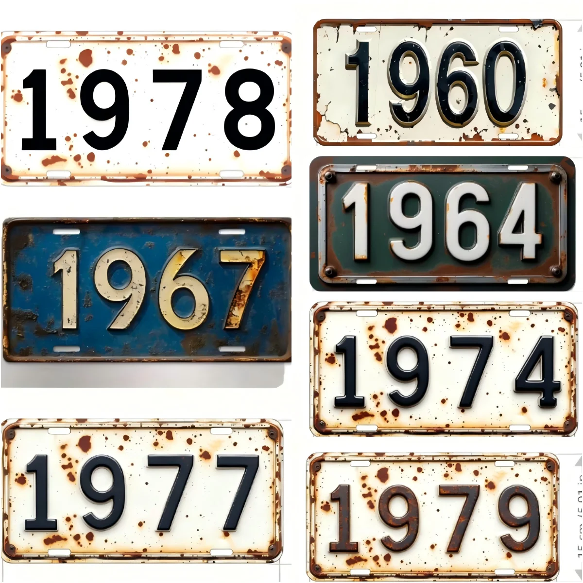 Vintage 1960-1979 Year Number License Plate Style Metal Aluminum Plate Painting HD Print Bendable Weather Resistant Wall Art Dec