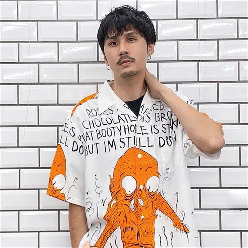 

WAO MARIA X NEFACE Anniversary Limited Ghost fiti Illustration Sle Summer Hawaiian ort Sve irt для подростков