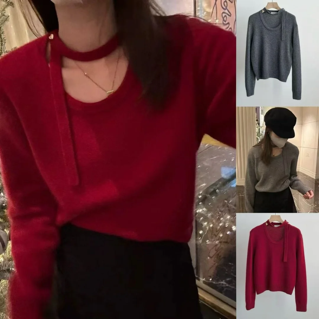 

Soft Knitted Sweater with Sa Button Slimming Design Base irt Commute Sle Long Sve round Ne Regular Length Pure Color