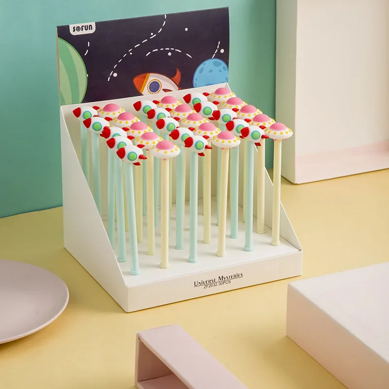 

30PCS Cartoon Plastic Medium Gel Pen Creative Spaceship Rocket Modeling Pen Student Stationery Kawaii School Supplies Gel Pens