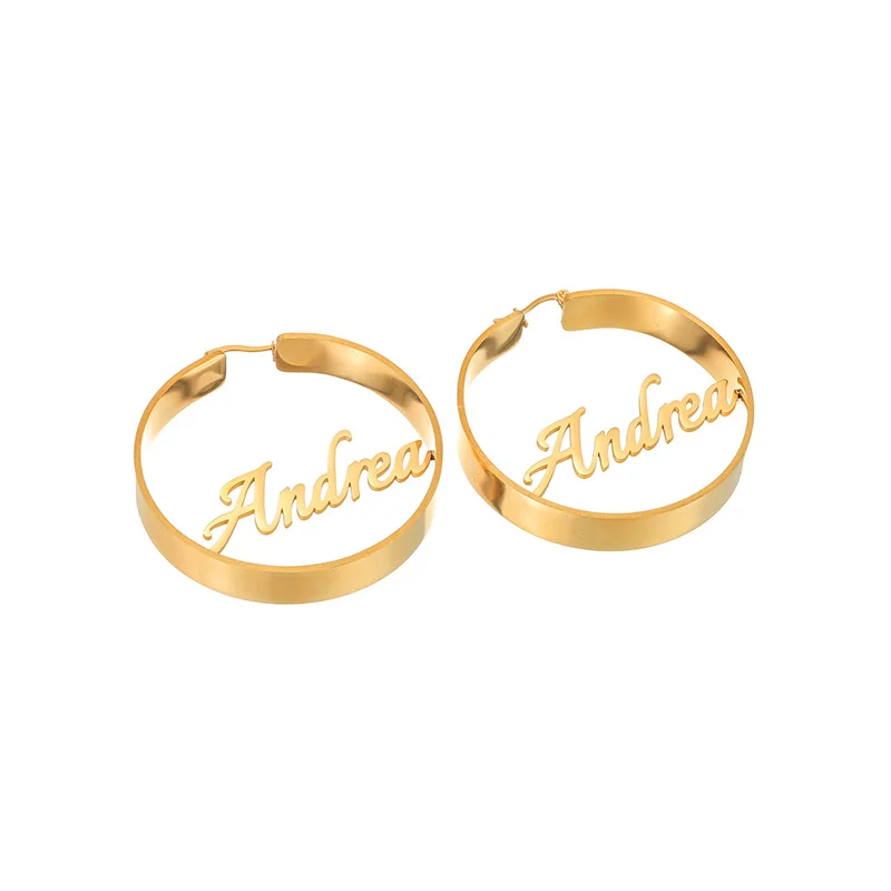 Goxijite اسم مخصص تاج هوب أقراط للنساء الفولاذ المقاوم للصدأ شخصية الجوف رسالة 50 مللي متر أقراط حلية مجوهرات هدية