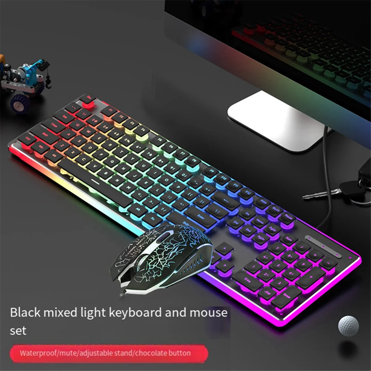 Clavier mécanique filaire ABEP avec souris LED clavier silencieux clavier de jeu étanche pour les sports électroniques et les utilisation au bureau-A