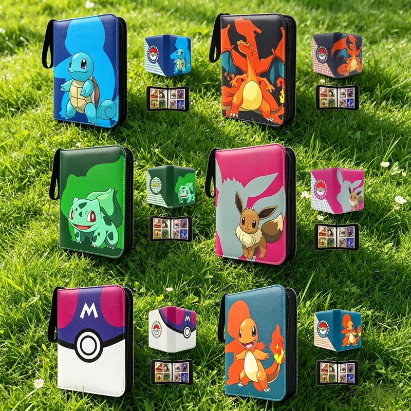 Bolsa de Armazenamento para Cartas de Pokémon e Figuras de Anime, Álbum de Fotos, Álbum de Coleção, Álbum de Folhas Soltas, Zíper de PU, para Fãs de Game King, Pacote de Cartas Pikachu, Brinquedos