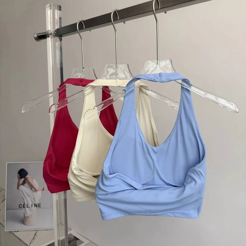 Women's Hanging Neck Sports Bra Shock-Absorbing Pilates Yoga Vest Beautiful Back Design Running Training Bra