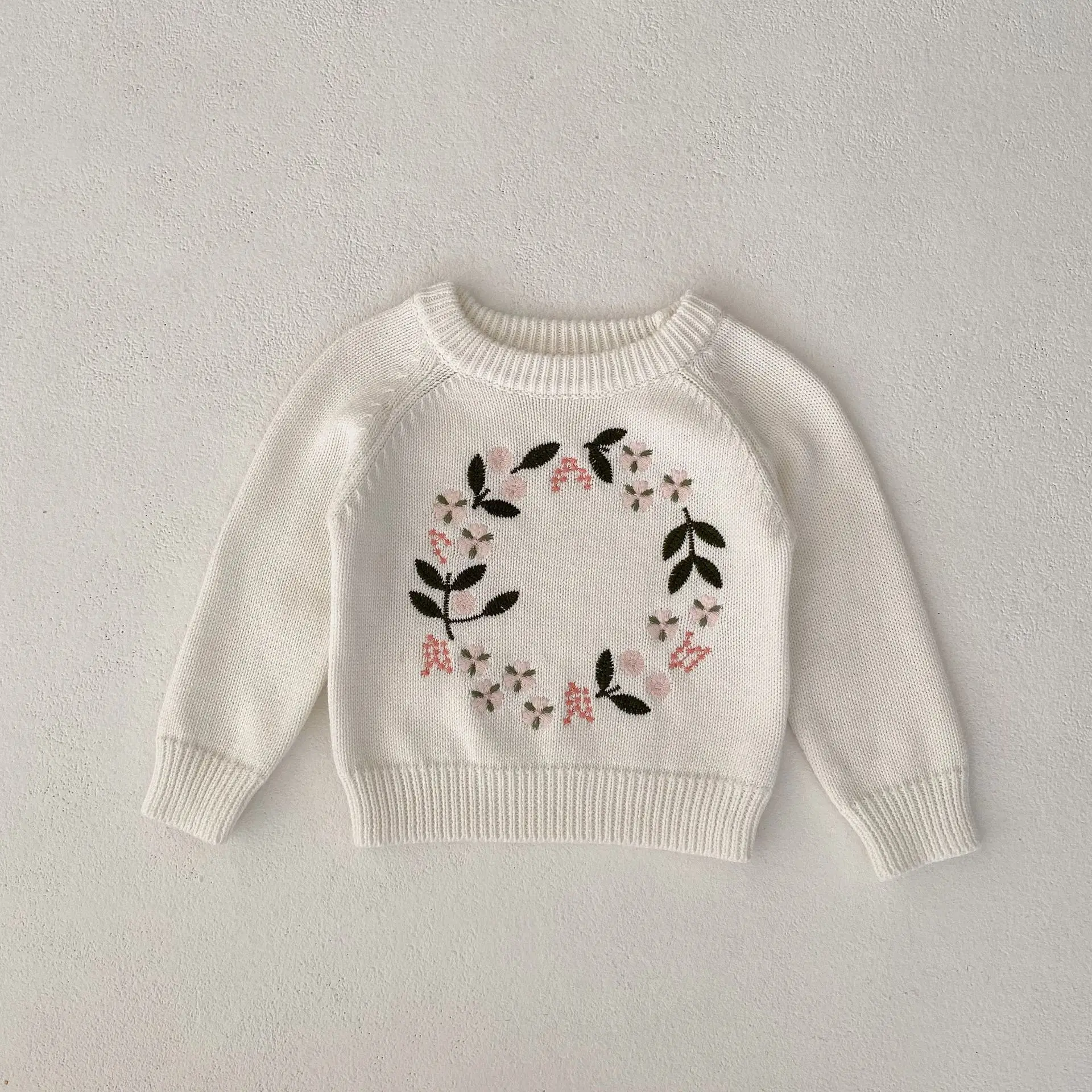 

Angoubebe 555C142 2023 New Arrival Infant Baby Girls Embroidery Solid Knitting Pullover