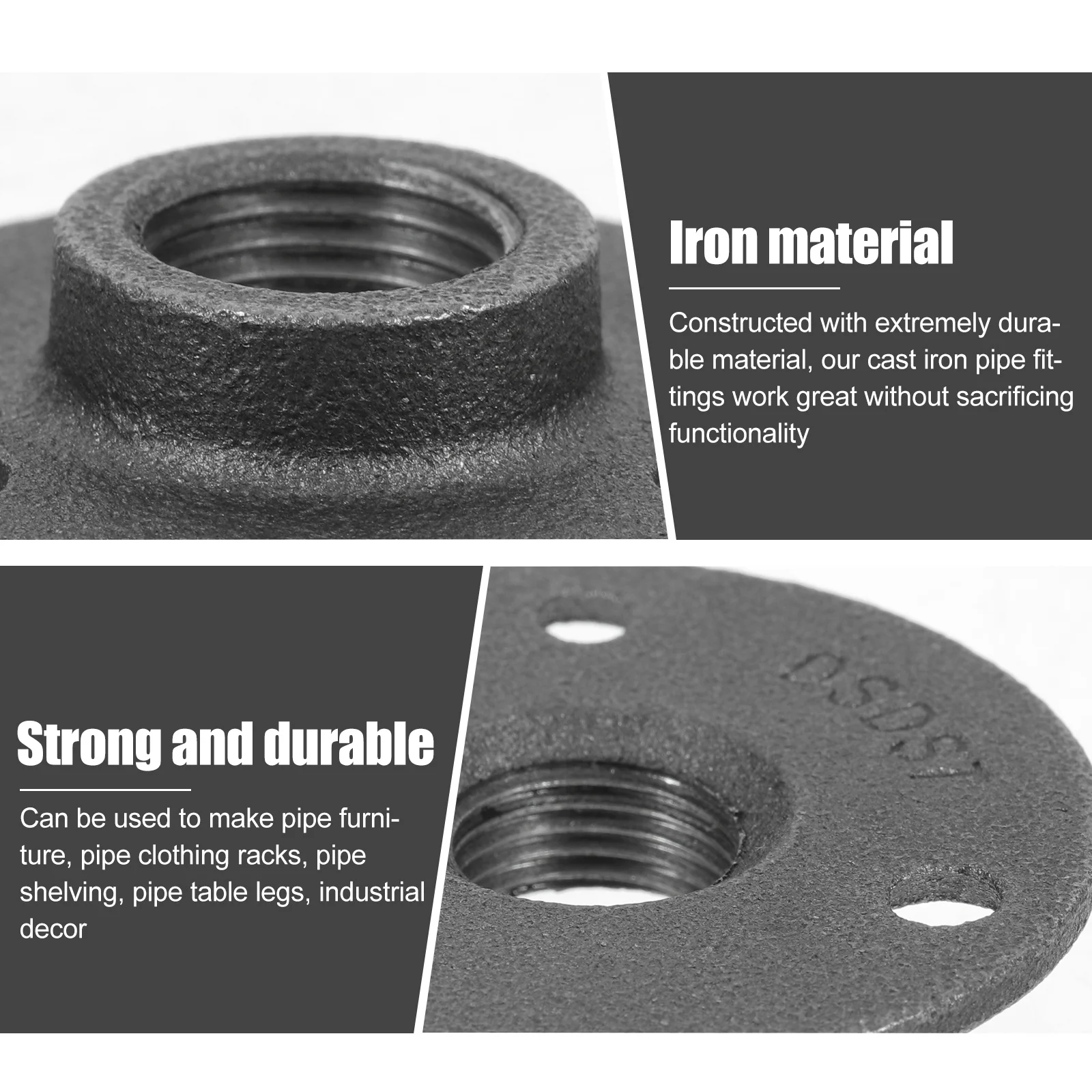 

20pcs Flange Floor Cast Iron Fittings Industrial Furniture Shelving Decor Malleable Durable Wall Floor Mounting Retro Vintage