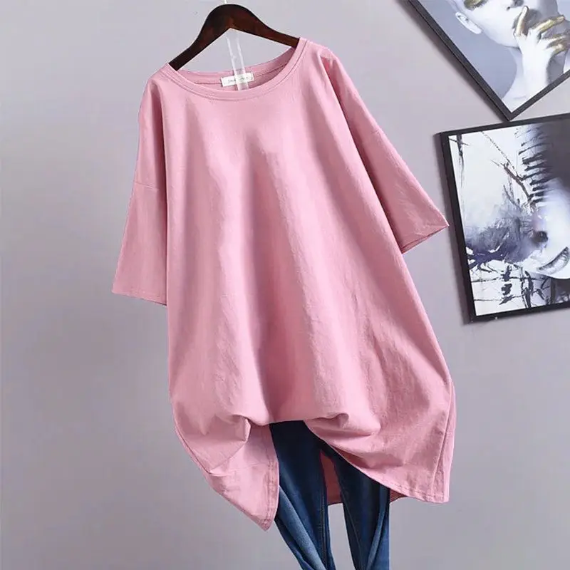 Casual Loose Basic Tops Tees Ladies Summer New Round Neck Half Sleeve Versatile Pullovers Fashion Simplicity Women Clothing