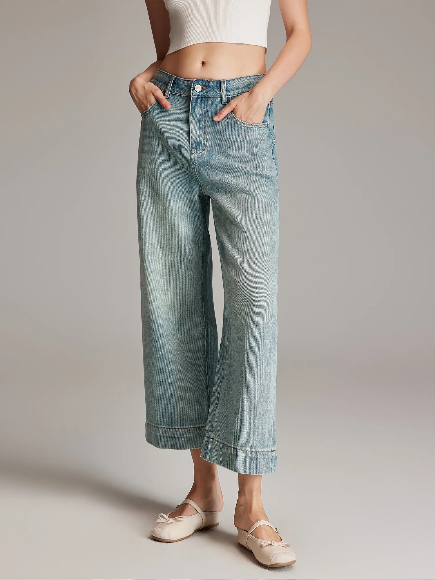 

Modal Four-Way Stretch Wide Leg Jeans Women's Nine-Piece Loose Fit Pants Not Picky about Age Or Figure Spring Summer High Waist