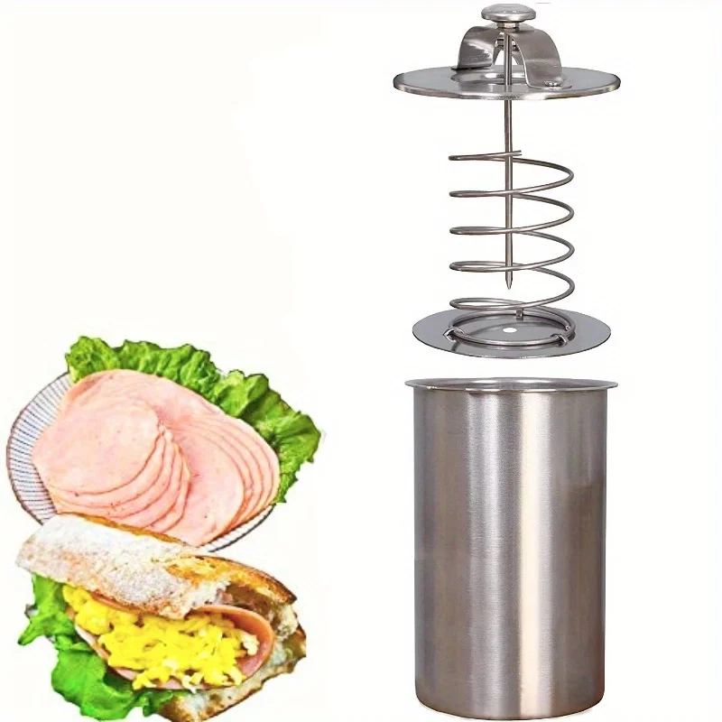 DIY Ham Press Maker Stainless Steel Meat Loaf Mold with Thermometer Spring Compression Design Homemade Luncheon  Kitchen Gadget