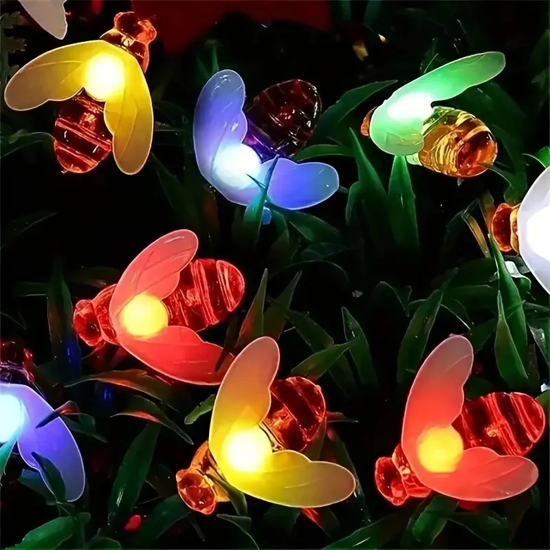 Solar Bee String Lights Outdoor Vintage Metal Realistic Bee Decorations for Christmas Halloween Garden Wedding Decor