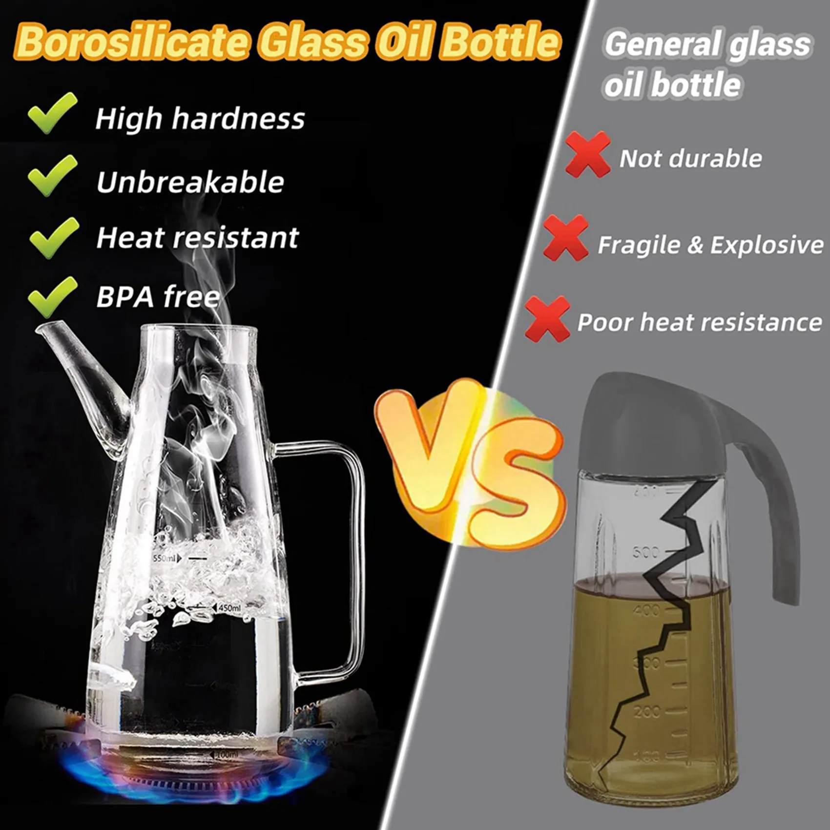 THIVN-2X Large High Borosilicate Glass Oil Bottle For Cooking,25Floz Oil And Vinegar Dispenser Cruet With Non-Slip Base