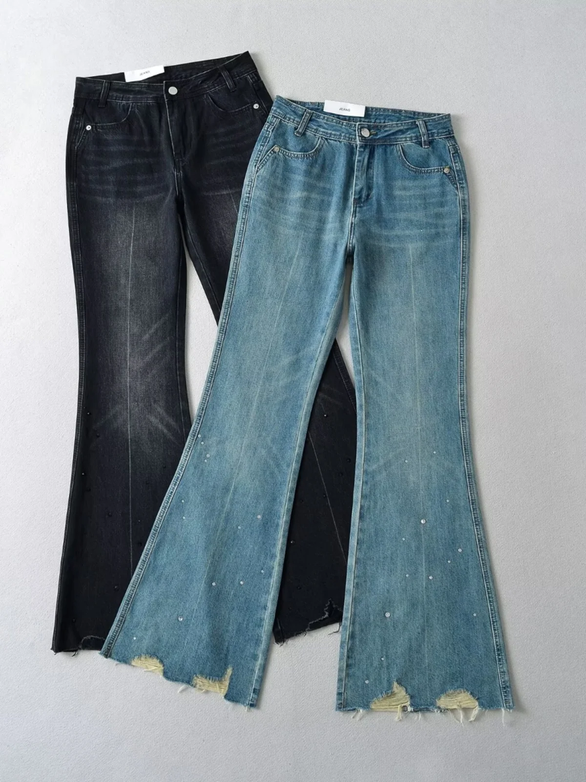 High Waist Slimming Micro Flared Denim Jeans Women's Heavy Embellished Sequin Embroidery Long Trousers Autumn Wear