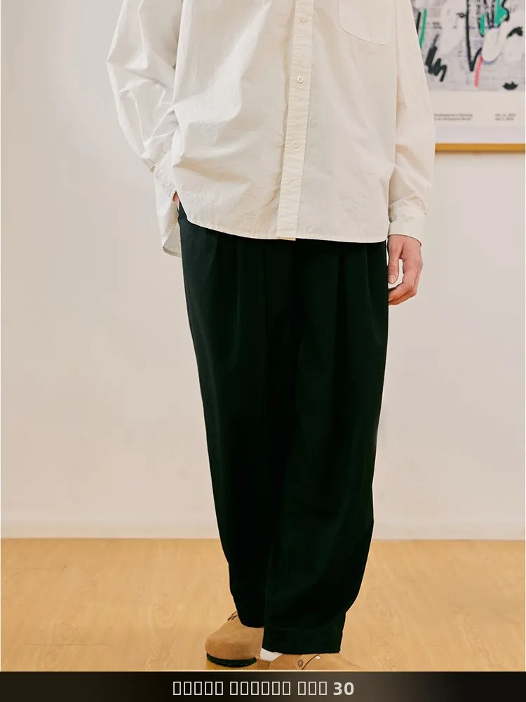 

NTED Autumn New Retro Japanese Sle Pure Color Men's Casual Trousers Pleated Loose Straight Leg Pants for Couples