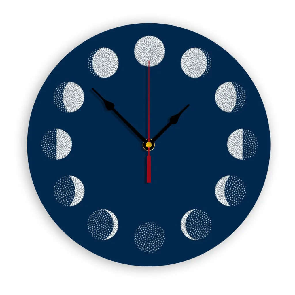 

Moon Phases Wall Clock Easy to Read Wall Mounted Clock With Silent for Home Decor