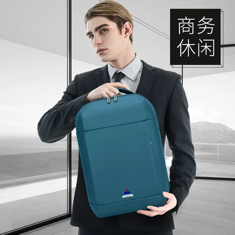 

2024 new leather film material customized men's backpack, simple and casual faux leather business travel backpack