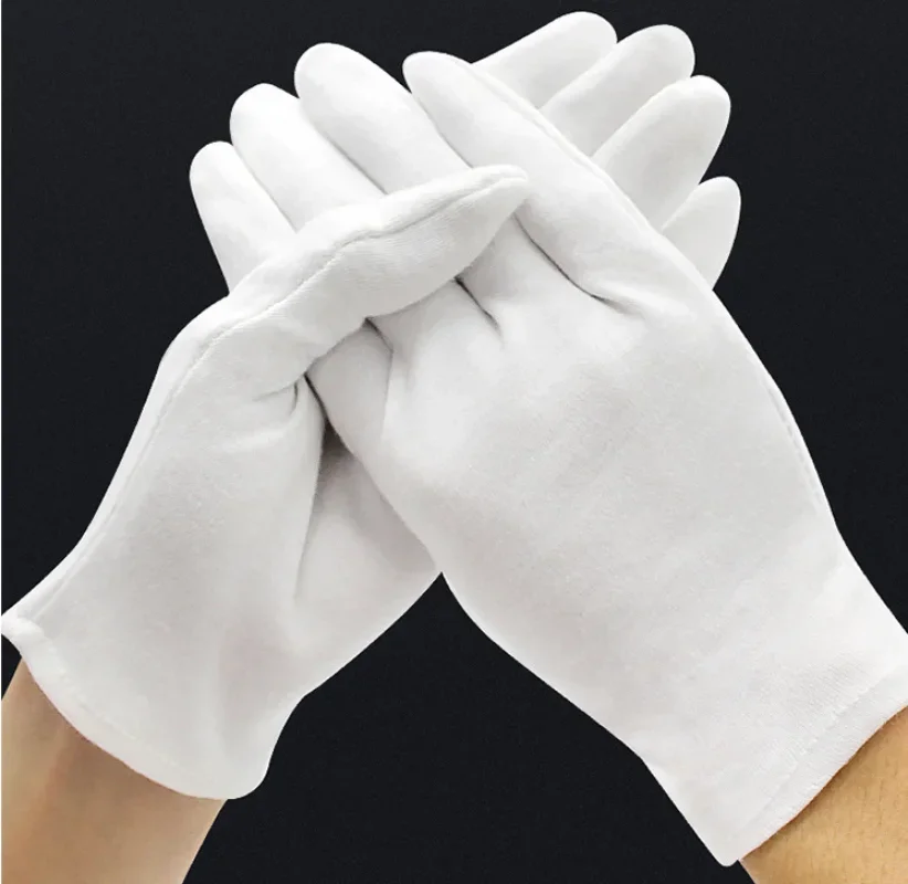 Gants blancs en coton pour hommes et femmes, 1 paire, nouveau doigt complet, etiquettes, pour serveurs, conducteurs, bijoux, travailleurs, mitaines