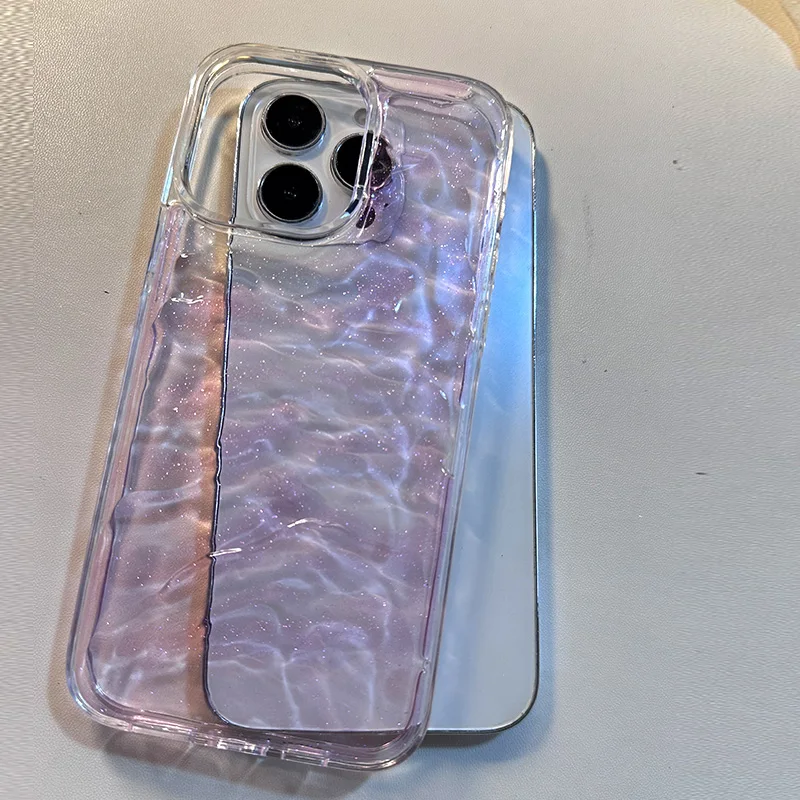 INS Transparent shimmering taro purple water mark iPhone 15Pro case 14pro anti-fall iphone 13promax transparent 11 creative