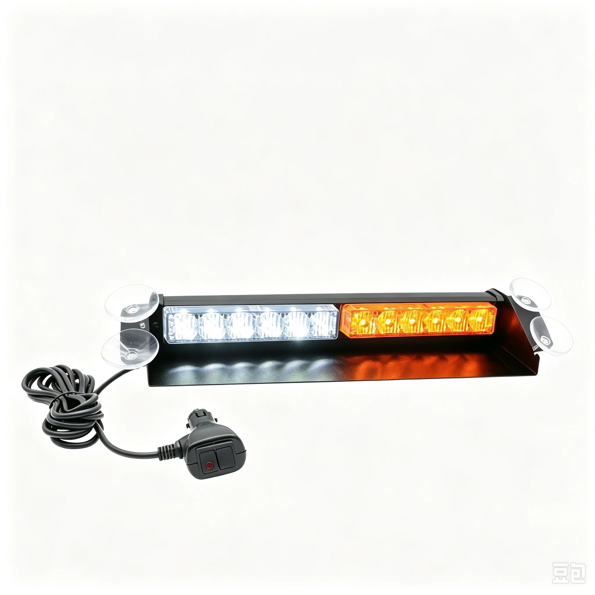LAIKESI White Amber LED Dash Strobe Light Bar 12-24V Windshield Suction Cup Emergency Warning Light