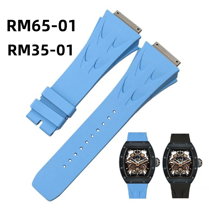For Richard Miller FKM Rubber Strap Fluororubber Watchband Waterproof Shark Fin Strap RM35-03 RM65-01 RM35-01 RMRM11-03 Bracelet