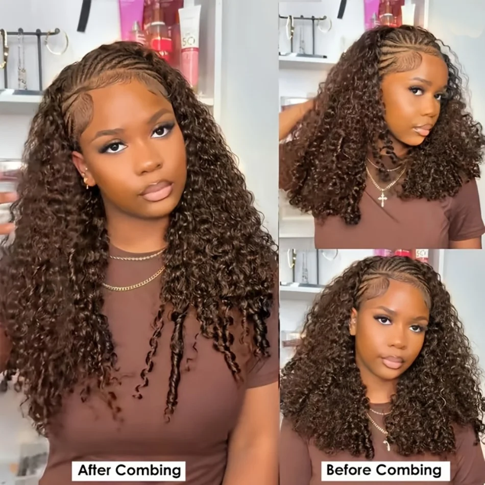

Chocolate Brown Burmese Curly 13X6 Hd Lace Front Wigs Colored 13x4 Human Hair Pre Plucked Brazilian Brown Deep Wave Human Hair