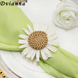 Handmade Daisy Flower Guardanapo Anel Girassol Raffia Anel, Suporte para Valentim, Casamento, Festa de Ação de Graças, Decoração De Mesa, HWF77, 8Pcs