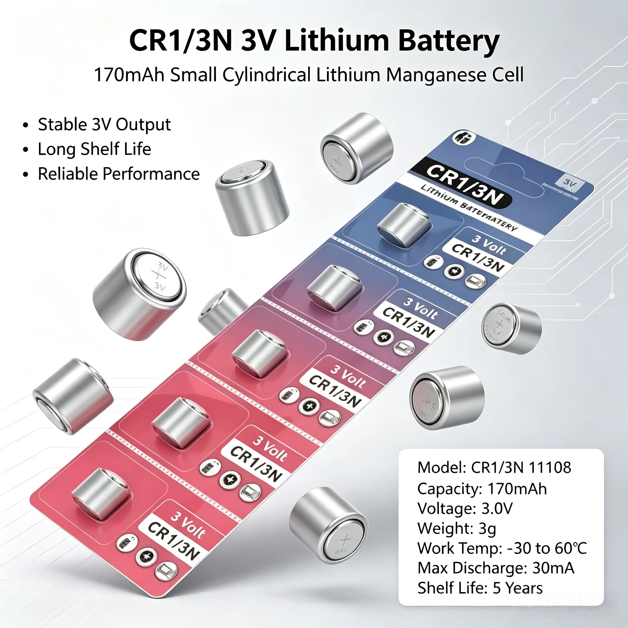 CR1/3N 3V Lithium Battery 170mAh - Replace DL-1/3N / CR-1/3N / CR13N For Canon M6 M7 Camera, Dog Bark Collar, Laser Sight