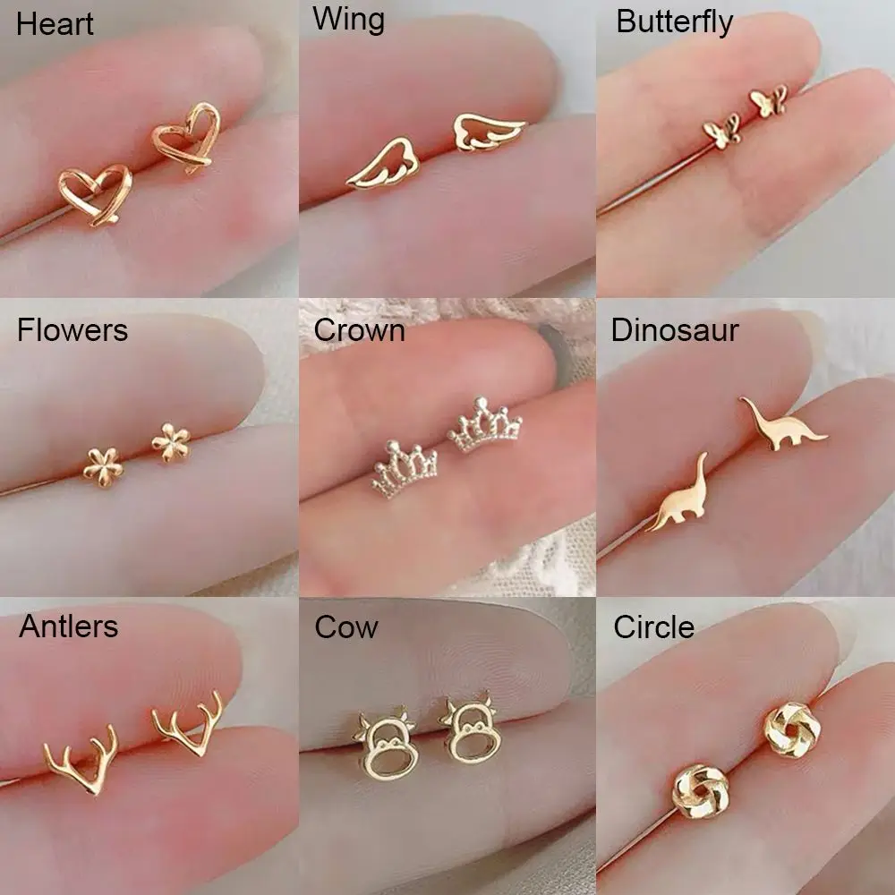 for Women Girls Helix Cartilage Tragus 925 Silver Dinosaur Butterfly Mini Stud Earrings Heart Star Circle Ear Piercing Jewelry