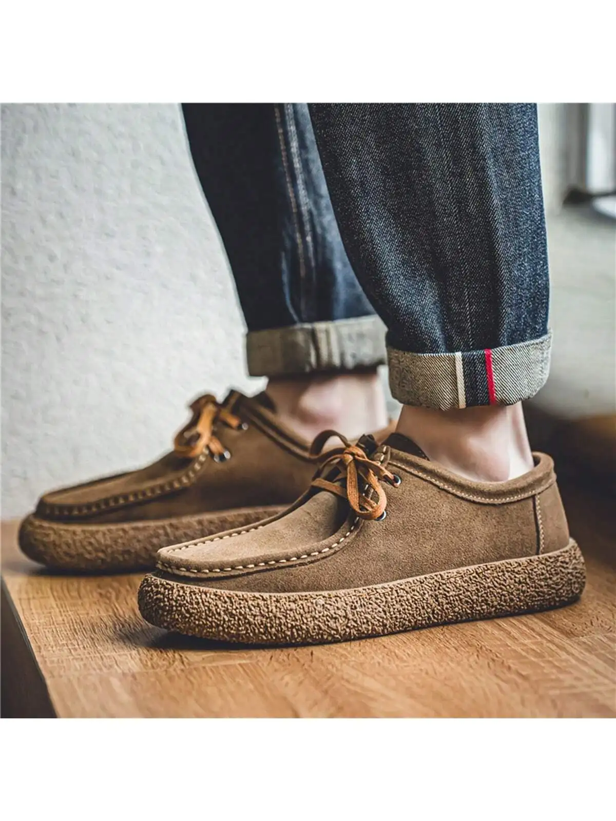 Herren Mode Freizeitschuhe Wildleder Schnürschuhe Plateau-Loafer Atmungsaktive Rutschfeste Bequeme Geh- und Fahrschuhe für Männer – Detail 4