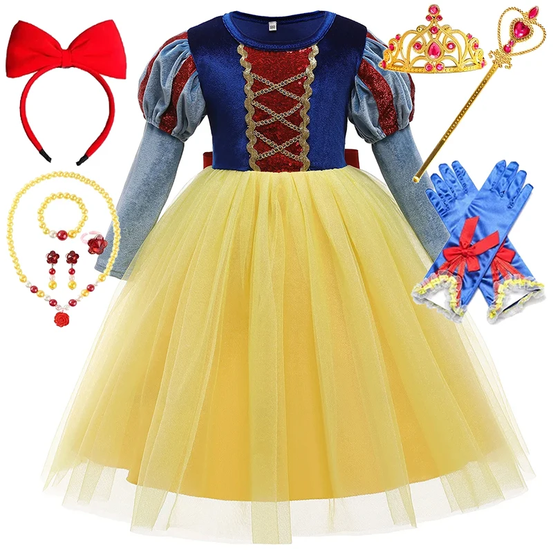 Girls Princess Snow White Dress Suit Kid Baby Cosplay Mesh Ball Gown Carnival Birthday Costume Halloween Cosplay Outfits 3-10T