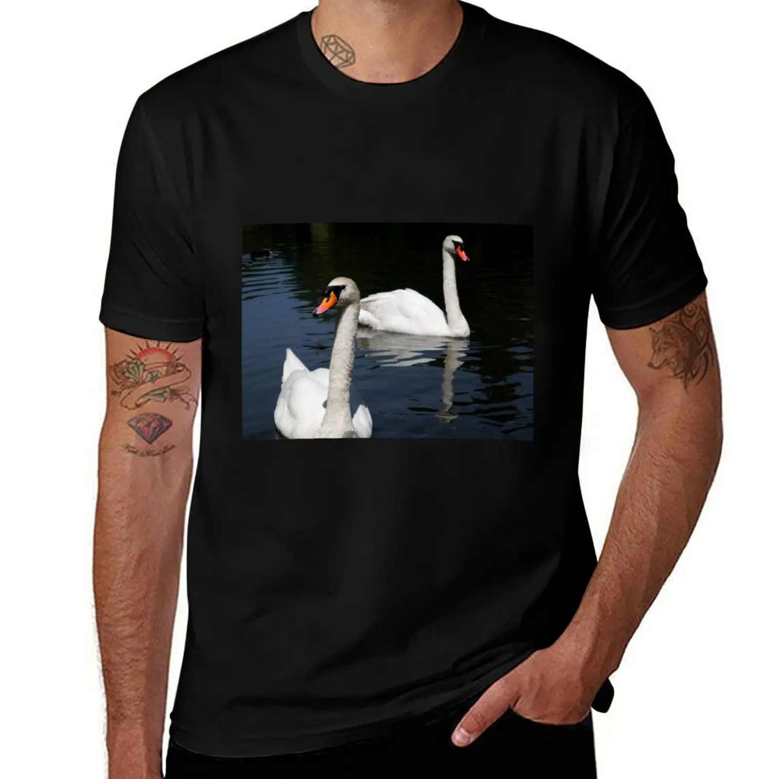 Two Swans T-Shirt Basic Breathable Solid Color T-Shirt