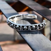 Trendy Dark Goth Skull Hip Hop Punk Cool Creative Open Bracelet Men's Simple Retro Motorcycle Bracelet Street Niche Accessories