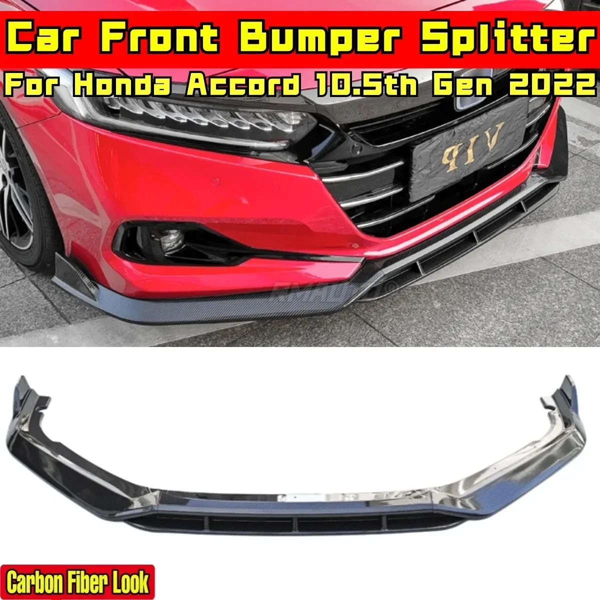 For Honda Accord 10.5th Gen 2022 Body Kit Front Bumper Lip Carbon Fiber Look Sport Style Bumper Spoiler Diffuser Car Accessories