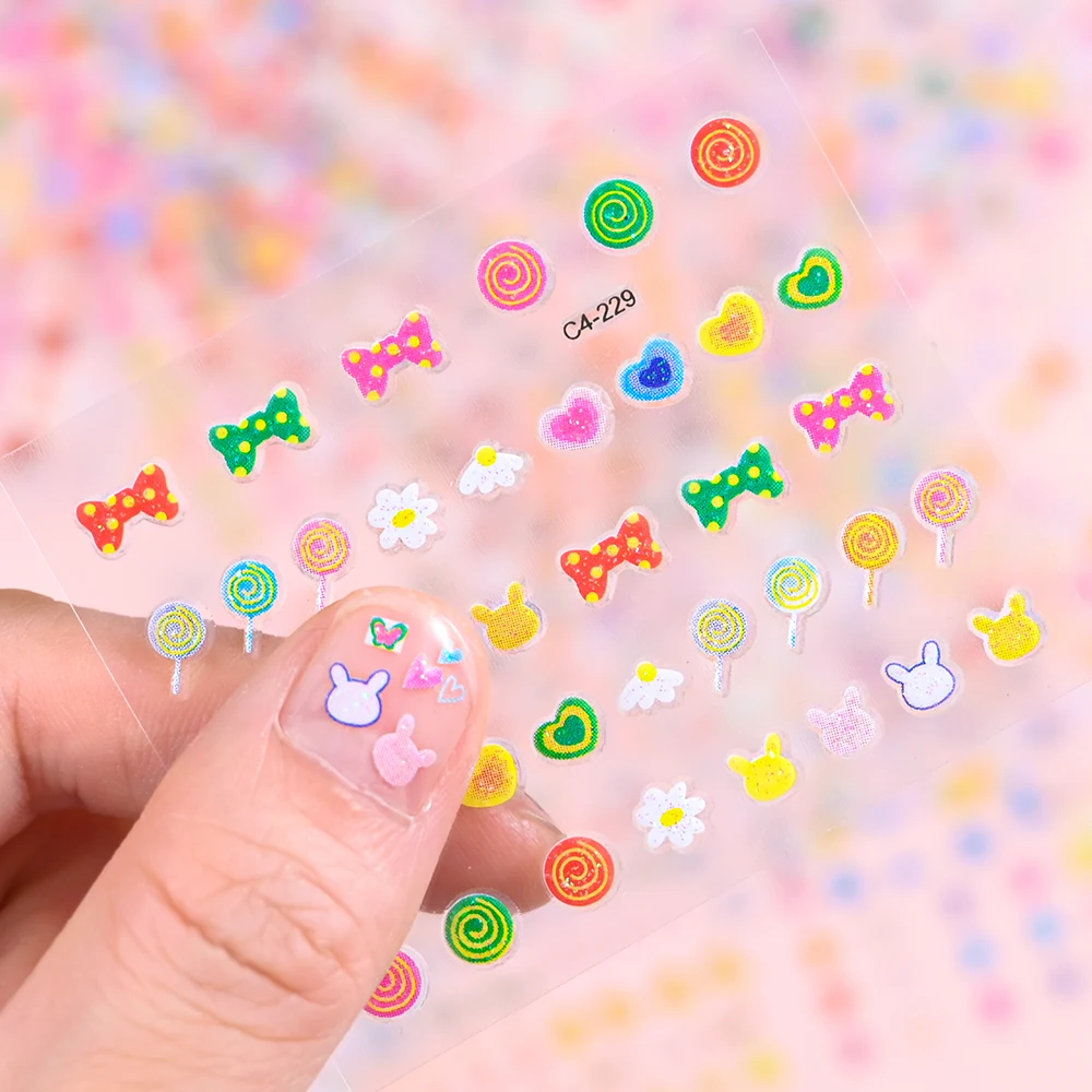 30pcs 3D Cartoon Bunny Nail Stickers Set for Kids Cute Rabbit Nail Decals with Glitter Sequins Adhesive Kawaii Bunnies Stickers