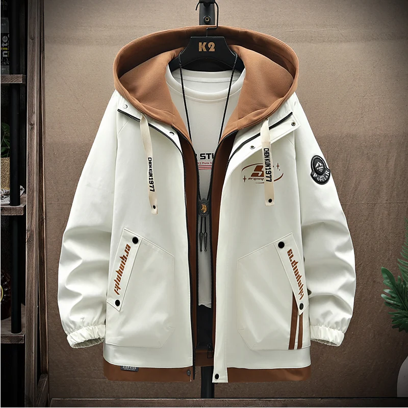 

Мужская повседневная куртка весна-осень 2025: новая модель, имитация двухслойности, рабочая одежда, модная молодежная ветрозащитная куртка с длинными рукавами на молнии