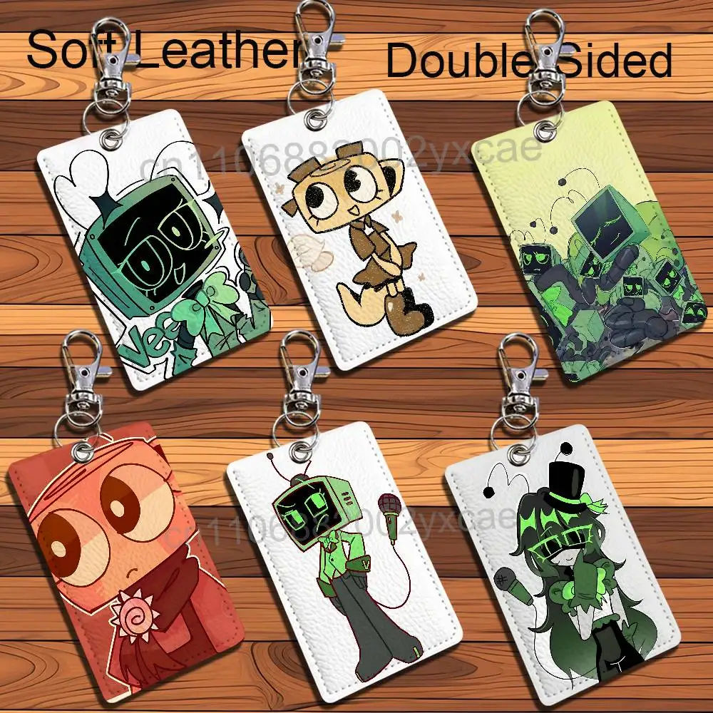 Vee Shelly Goob Dandys World Rectangle ID Card Case Keychain Access Card Bag Key Tag Ring Leather Card Holder Key Ring Access