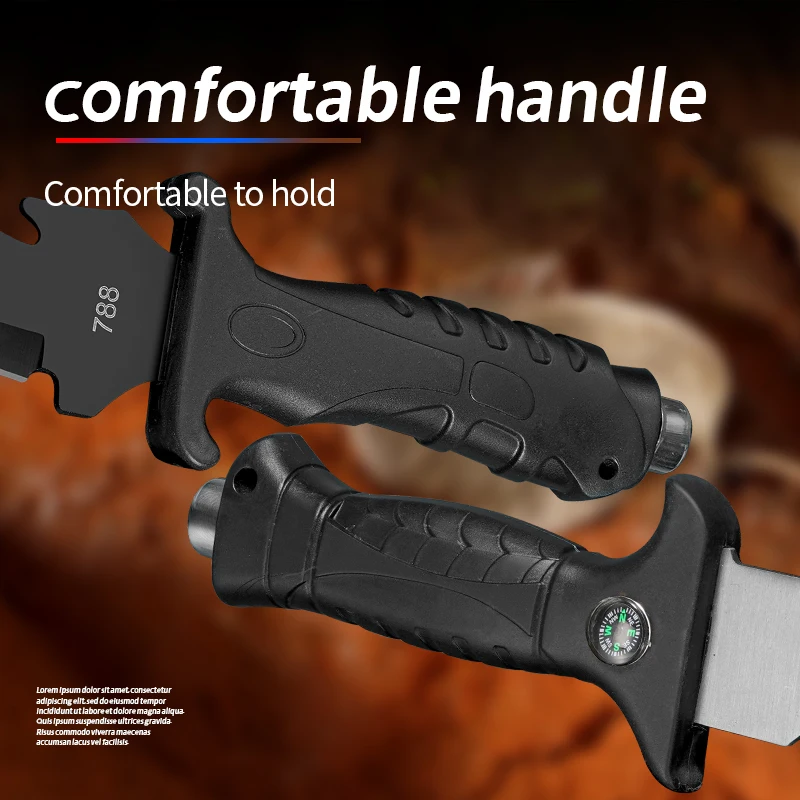 1PC Outdoor Survival Knife with Compass, High Hardness Tactical Knife, Self-Defense Knife, Stainless Steel Cutting Knife