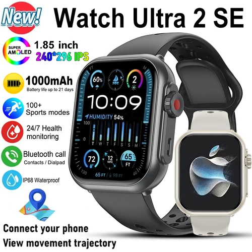 Imagen 1 del producto Reloj Ultra 2 SE hombres mujeres 1000mAh HD AMOLED GPS Track 100 + deporte ritmo cardíaco Bluetooth llamada impermeable Smartwatch para iOS Android