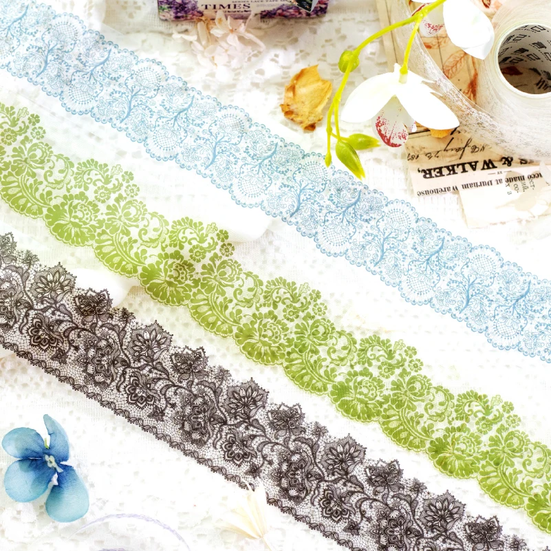 Journal GO 3rolls/set Lace Flower PET Tape DIY Decorative Masking Sticky Adhesive Tape for Scrapbooking Journal Card Planner diy