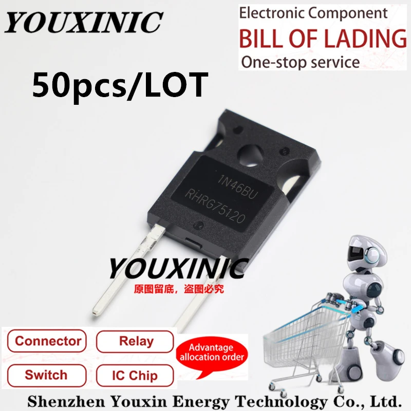 

YOUXINIC 2018+ (50 PCS) 100% new imported original RHRG75120 75120 TO-247 diode fast recovery tube rectifier 75A 1200V