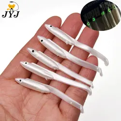 WODJYJ 20pcs 6cm 0.7g soft small PVC fishing worm grub lure white bait , artificial eel fishing lure T-tail minnow lure