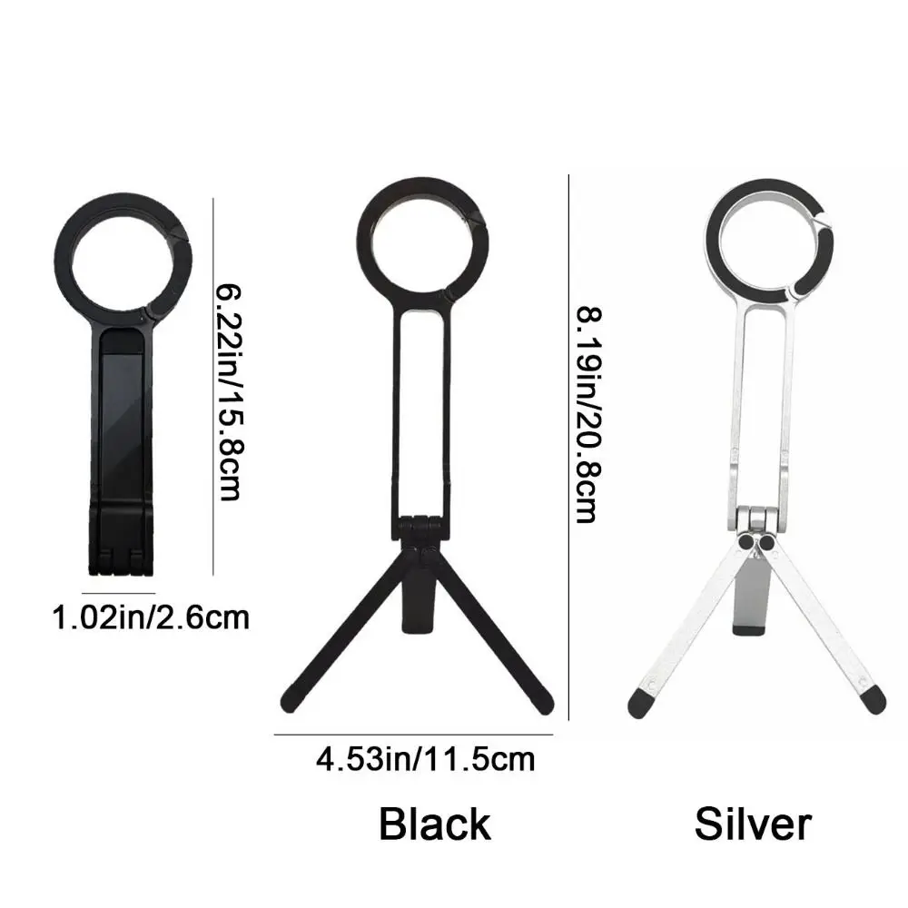 Aluminum Alloy Ring Carabiner-Mounted Phone Tripod Foldable Adjustable Dual-sided Magnet Tripod Lightweight with Buckle