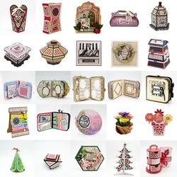 3D Postcard Layered Metal Cutting Dies DIY Scrapbooking Christmas 3D Folding Gift Boxes Embossing Handcraft Template 2023 New