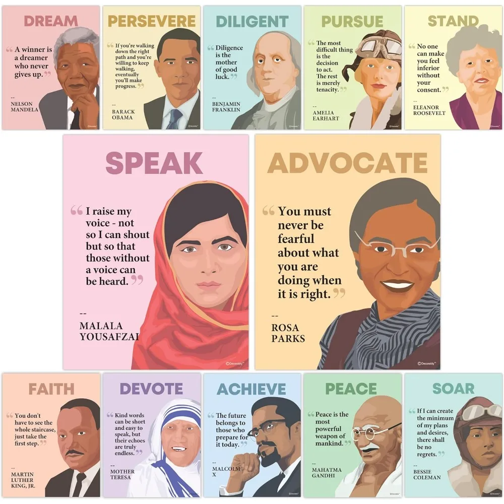 

декоративно 12 исторических плакатов для классной комнаты, матовые ламинированные исторические фигуры размером 11x14 дюймов, плакаты для классной комнаты - доски объявлений,