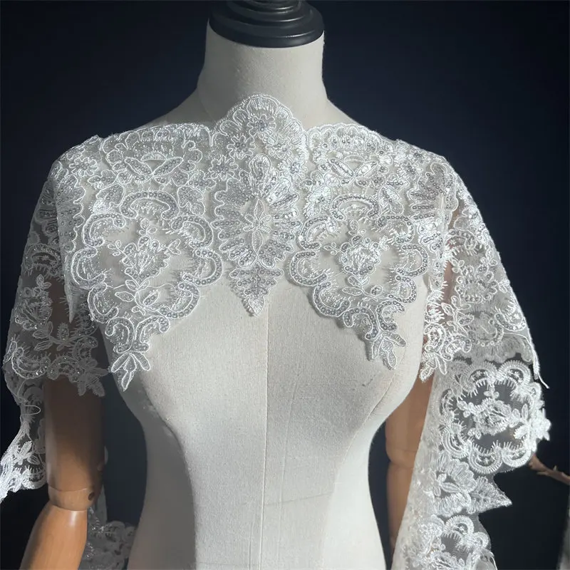 3-yard Luxury Beaded Sequined Lace Mesh Embroidered Water-soluble Court Lace Trim for Wedding Dresses and Gowns 22CM Wide