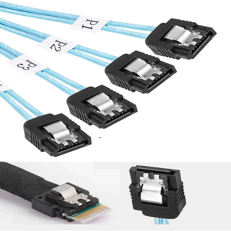 12Gbps MINI SAS 38Pin SFF-8654 to 4 SATA 3.0 7Pin Data Transmission Slim Line Server Host Target Hard Disk Fanout Raid Cable