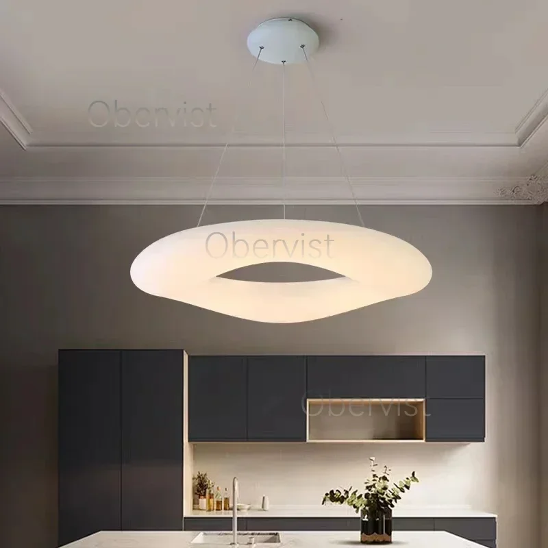 

Simple Acrylic Eye Protection Chandelier Nordic Creative Style Pendant Light Living Room Bedroom Ring Donut LED Ceiling Lamp