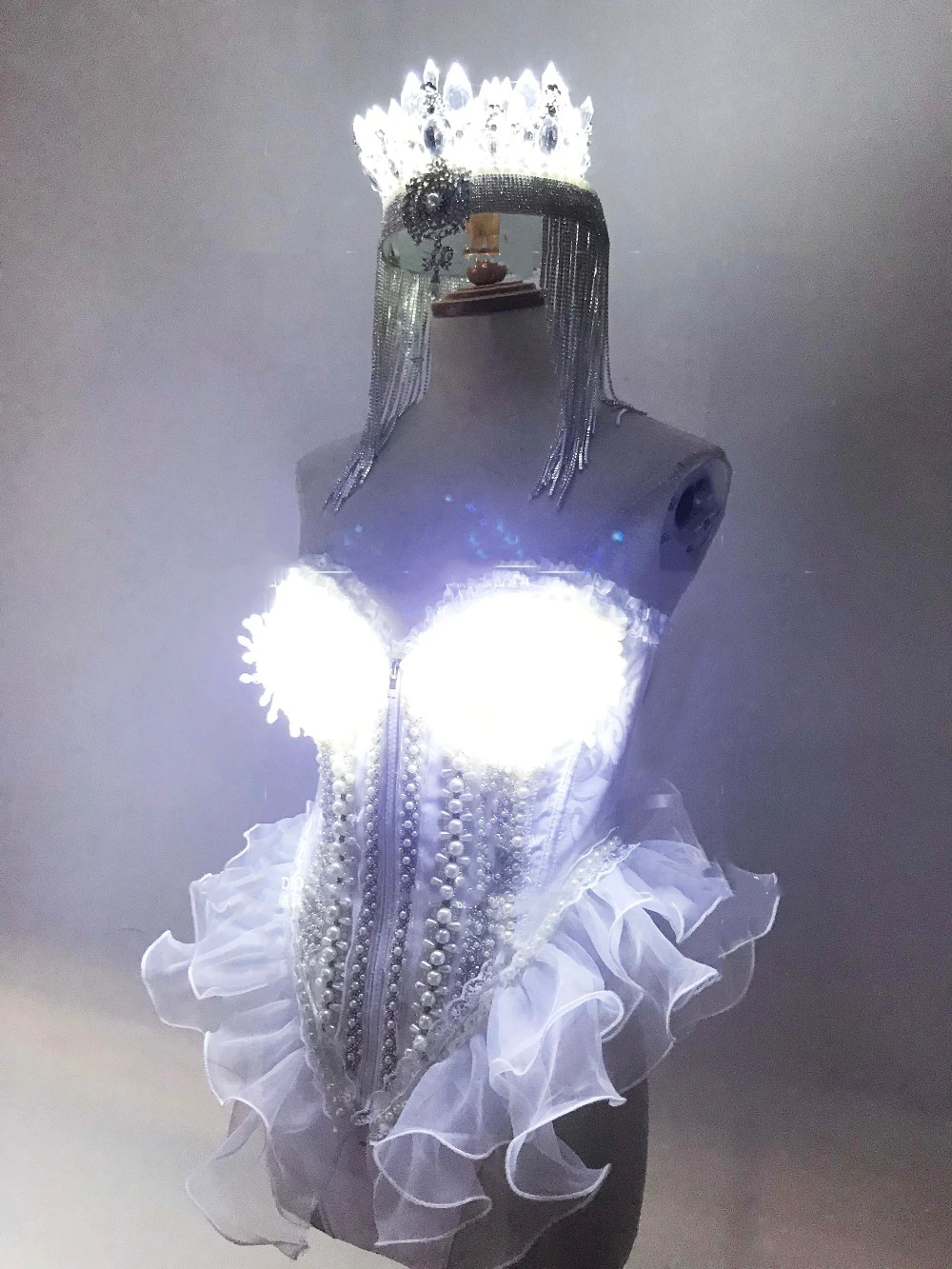 Valentine GOGO LED light crystal crown bodysuits Nightclub bar nightclub girl princess costumes