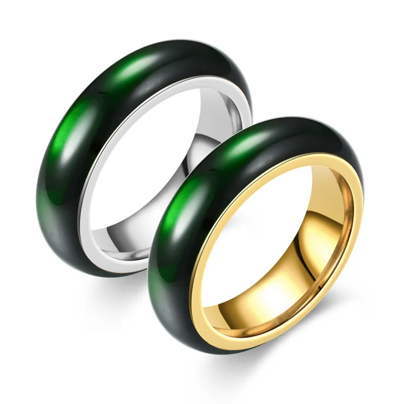 Simple Vintage Artificial Green Jade Stainless Steel Mens Womens Rings Charm Trendy For Couple Girl Boyfriend Jewelry Gift