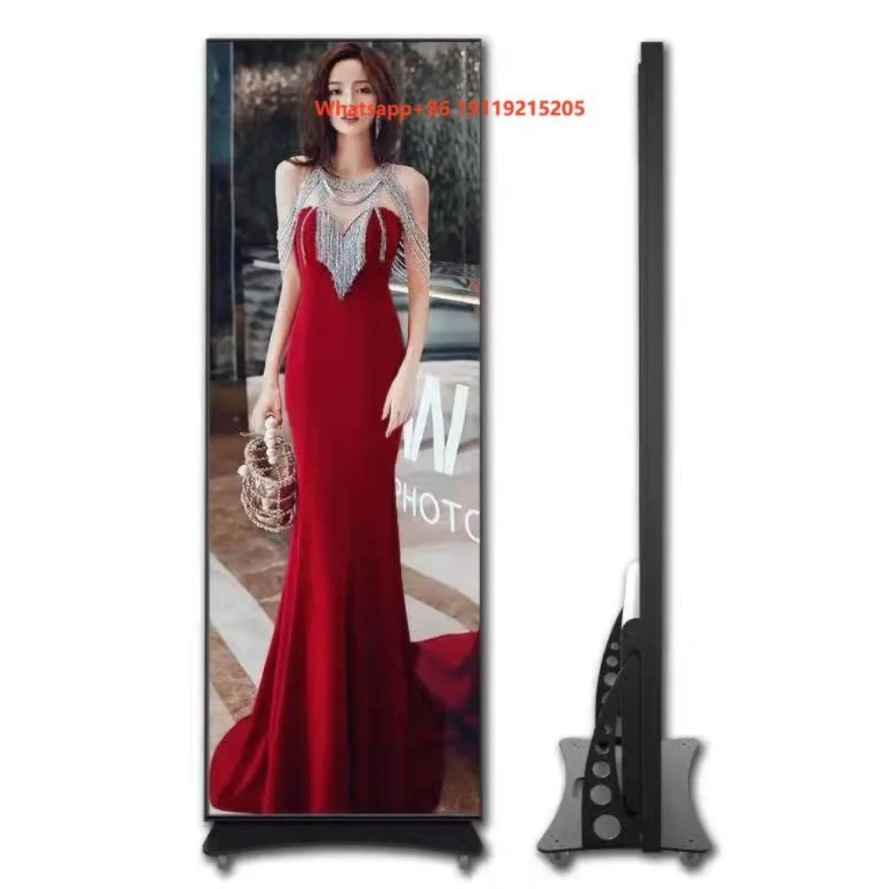 P2.5 High Resolution Vertical  Full Color Poster Commercial Use Led Display with Wheels for Advertising